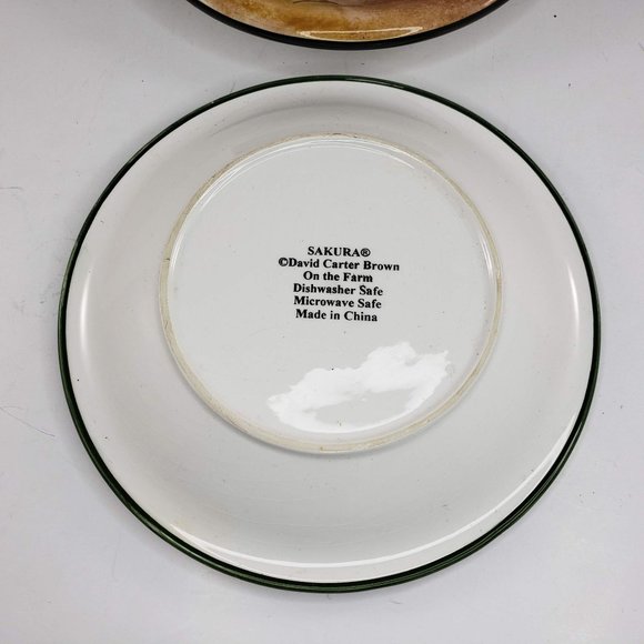 Sakura David Carter Brown On The Farm Chicken Rooster Plates Set of 2 8" - Picture 4 of 6